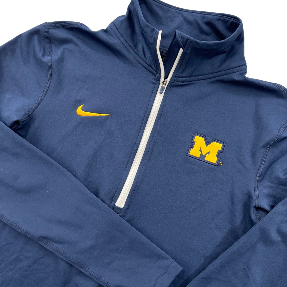 Nike Michigan Wolverines 1/4 Zip Dri-Fit Pullover Women Large Blue Active Sporty
